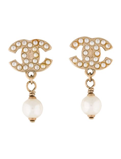 chanel faux pearl cc drop earrings|chanel double c drop earrings.